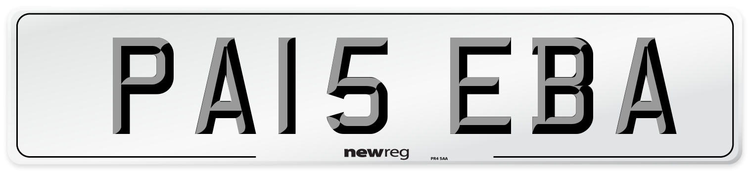PA15 EBA Number Plate from New Reg
